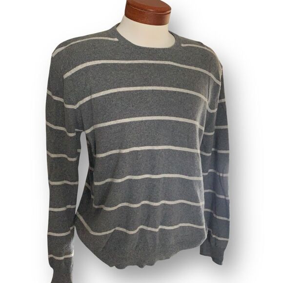 J.Crew Cashmere Blend Grey Striped Sweater Business Casual Men's size XL - Picture 9 of 10